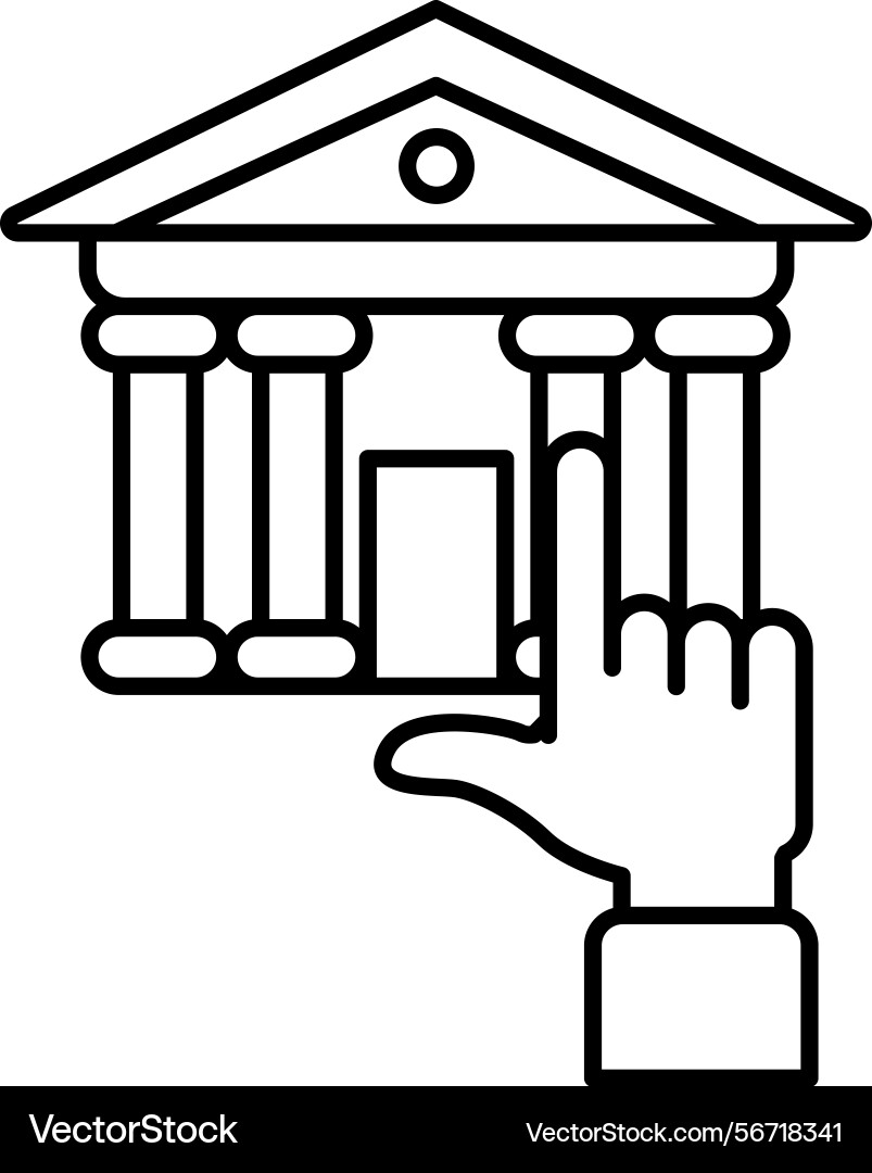A hand is pointing at building with columns A hand is pointing at building with columns vector image