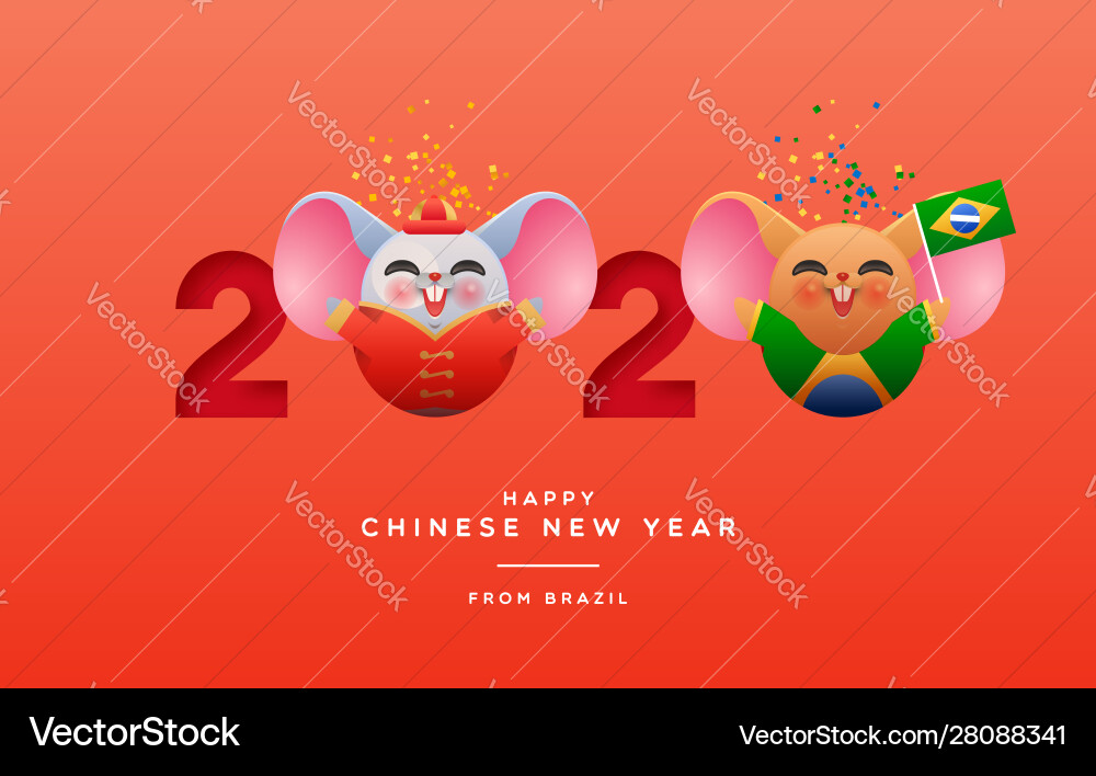 Chinese new year 2020 fun brazil rat cartoon card Chinese new year 2020 fun brazil rat cartoon card vector image