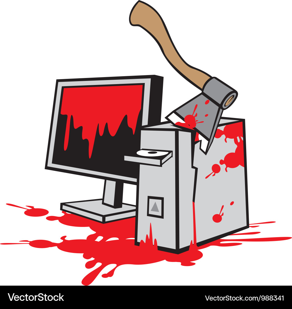 Damaged Computer - Ax Violence Vector Image