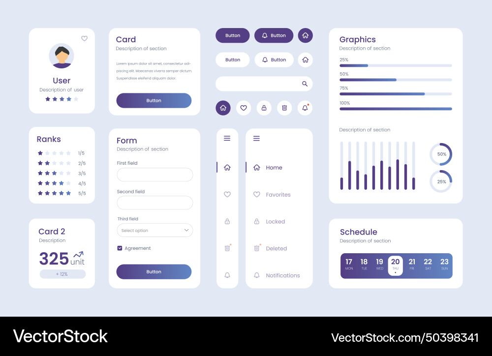 Light collection of gradient ui ux elements vector image