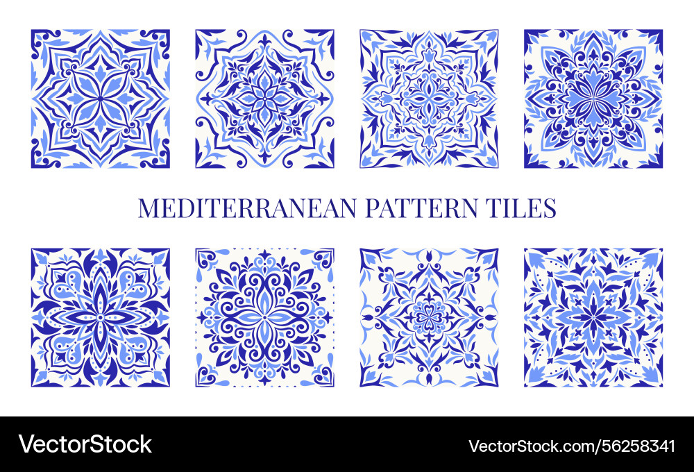 Mediterranean tile blue floral seamless pattern Mediterranean tile blue floral seamless pattern vector image