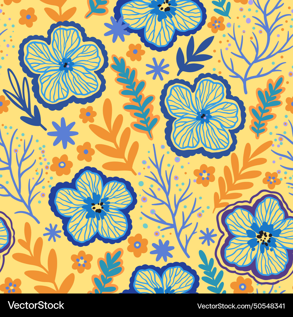 Seamless pattern with doodle floral elements Vector Image