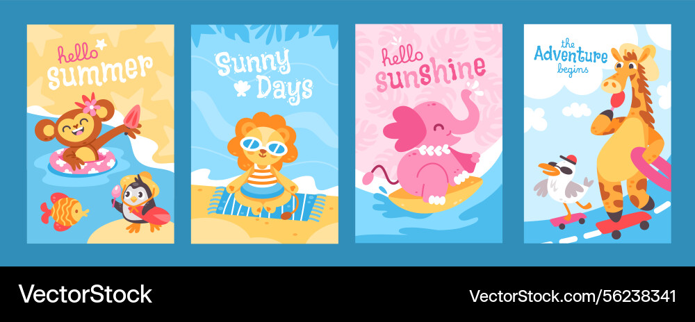 Sommer Urlaub Tiere Karte süß Urlaub Poster Sommer Urlaub Tiere Karte süß Urlaub Poster vektorbild