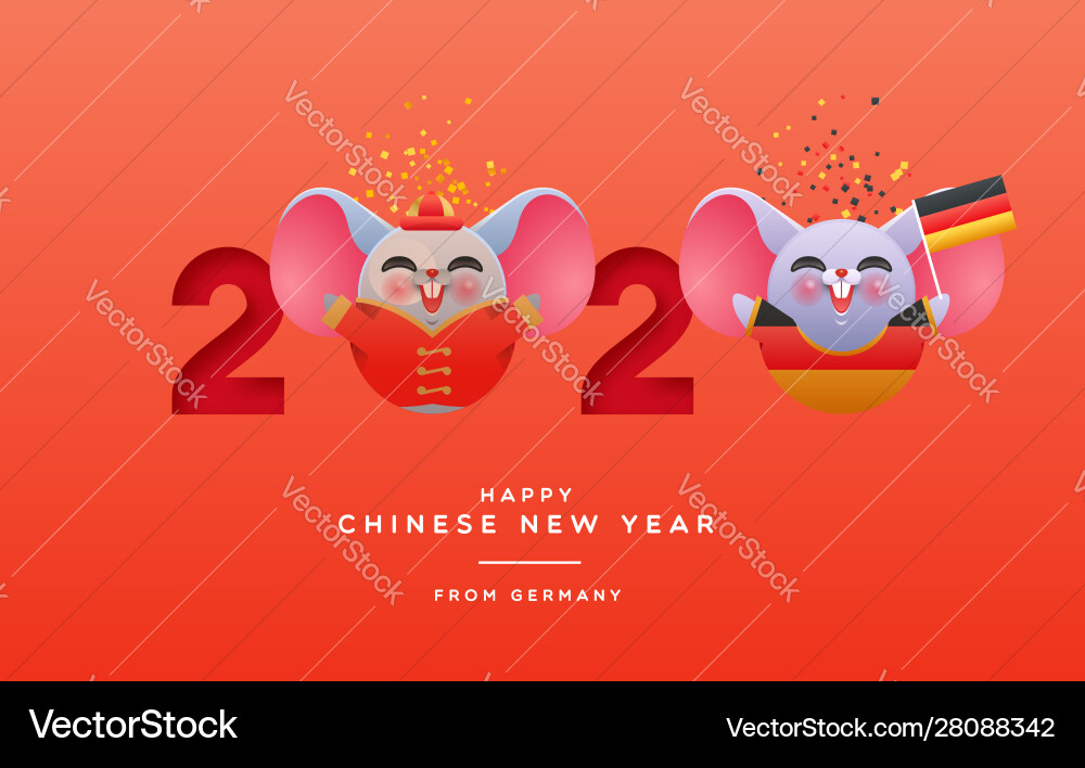 Chinese new year 2020 fun germany rat cartoon card Chinese new year 2020 fun germany rat cartoon card vector image