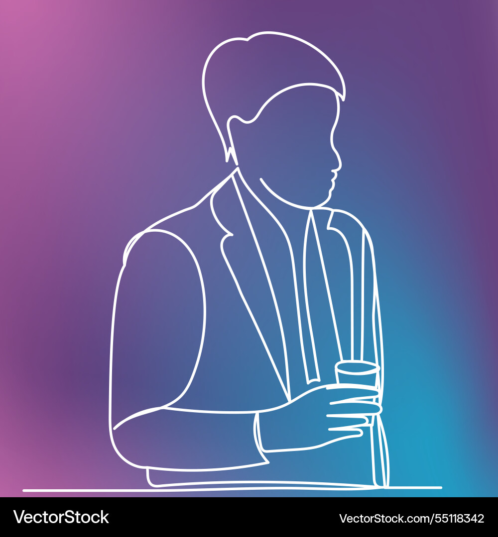 Man with coffee sketch continuous line drawing vector image