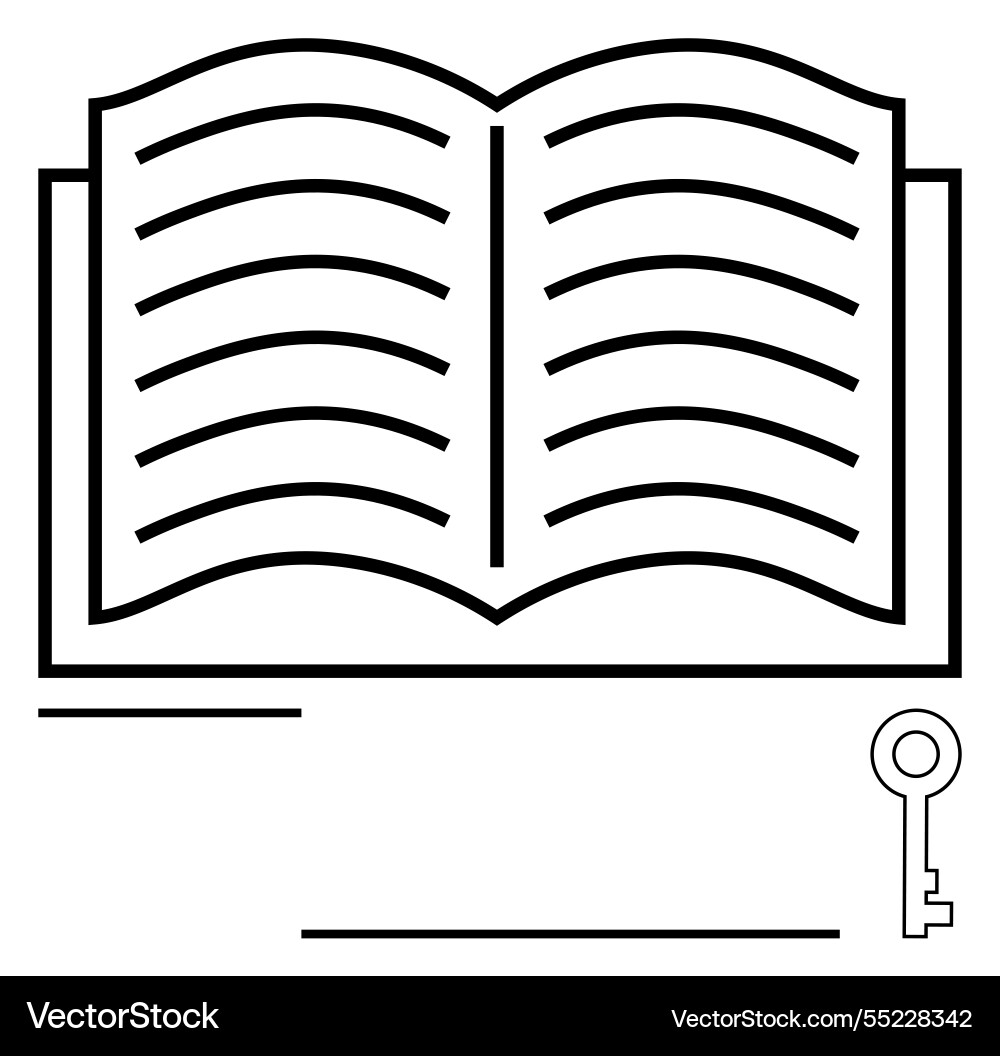 Open book with key symbolizing knowledge Open book with key symbolizing knowledge Vector Image