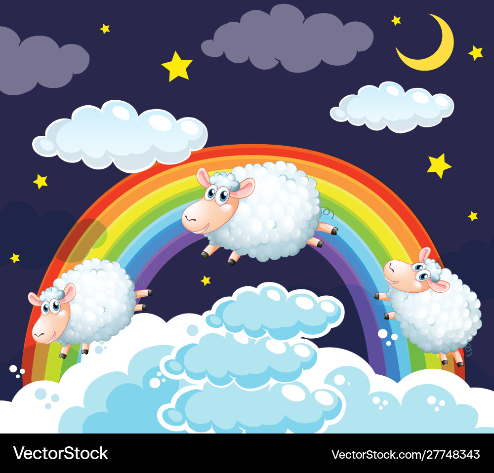 Background scene sheep jumping in clouds vector image