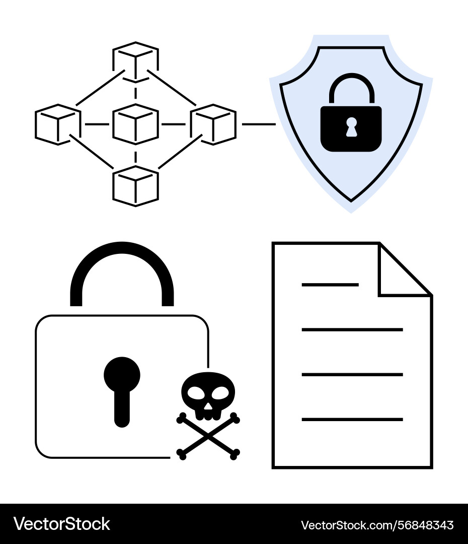 Cybersecurity concept with blockchain shield Cybersecurity concept with blockchain shield vector image