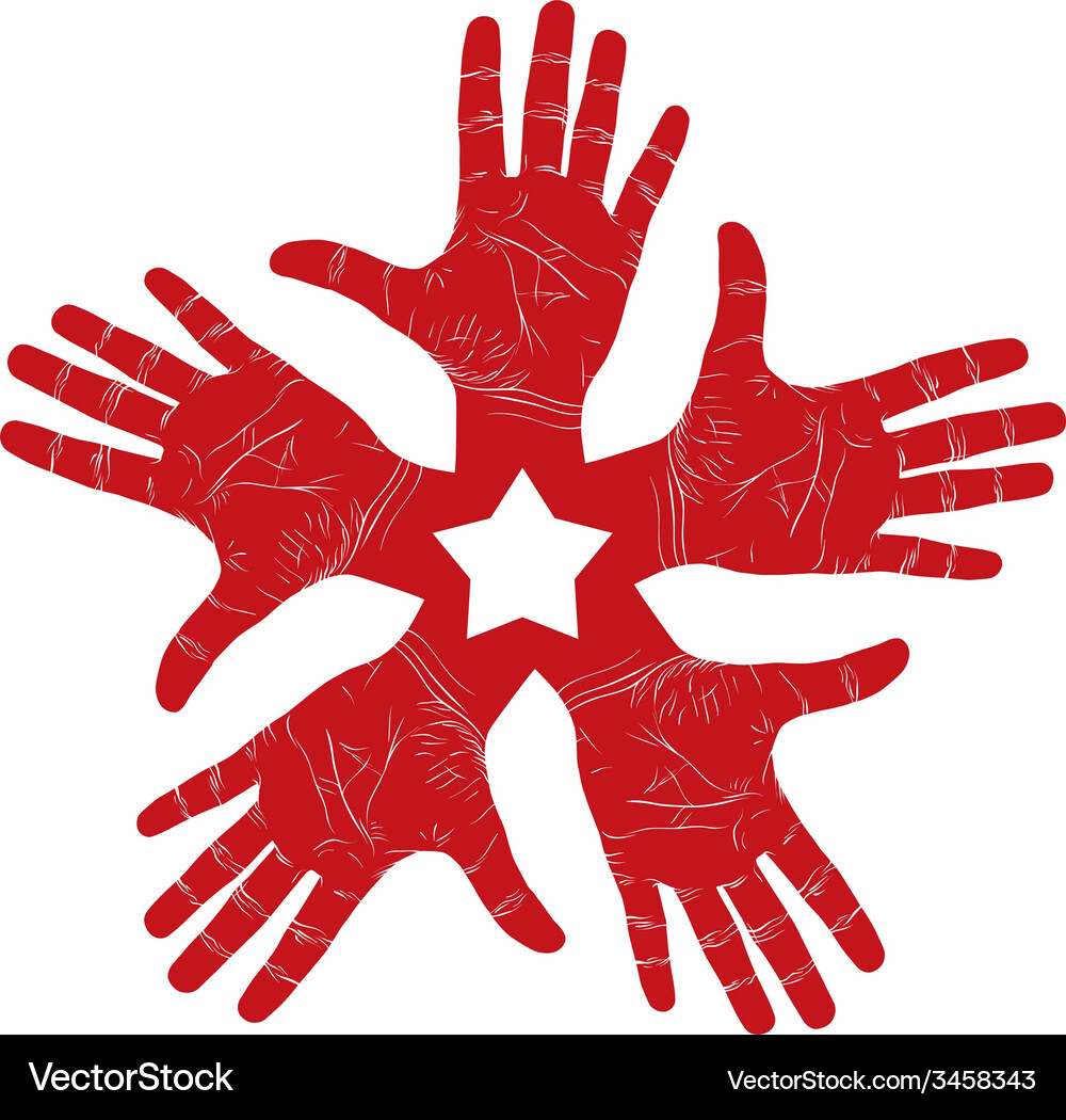 Five open hands abstract symbol with pentagonal Vector Image