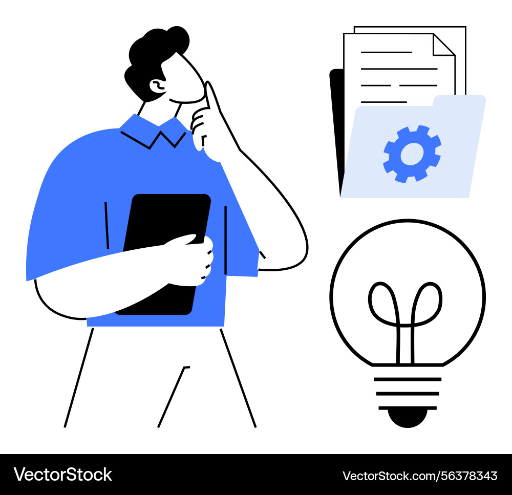 Man thinking with tablet document folder Man thinking with tablet document folder vector image