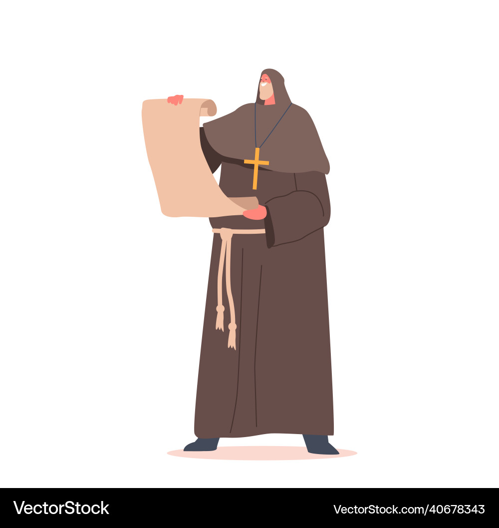 Medieval Monk with Parchment Scroll vector image