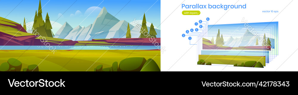 Parallax background with mountain valley and river Vector Image