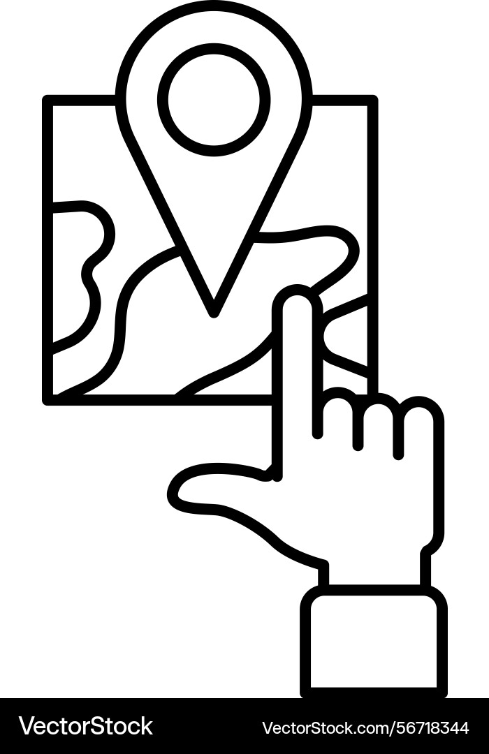 A hand pointing to map with pin A hand pointing to map with pin Vector Image