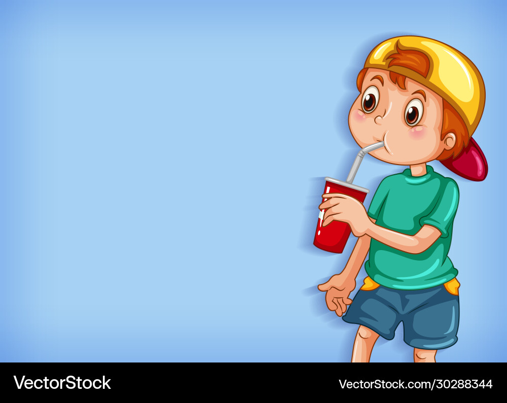 Background template design with boy drinking from Background template design with boy drinking from Vector Image
