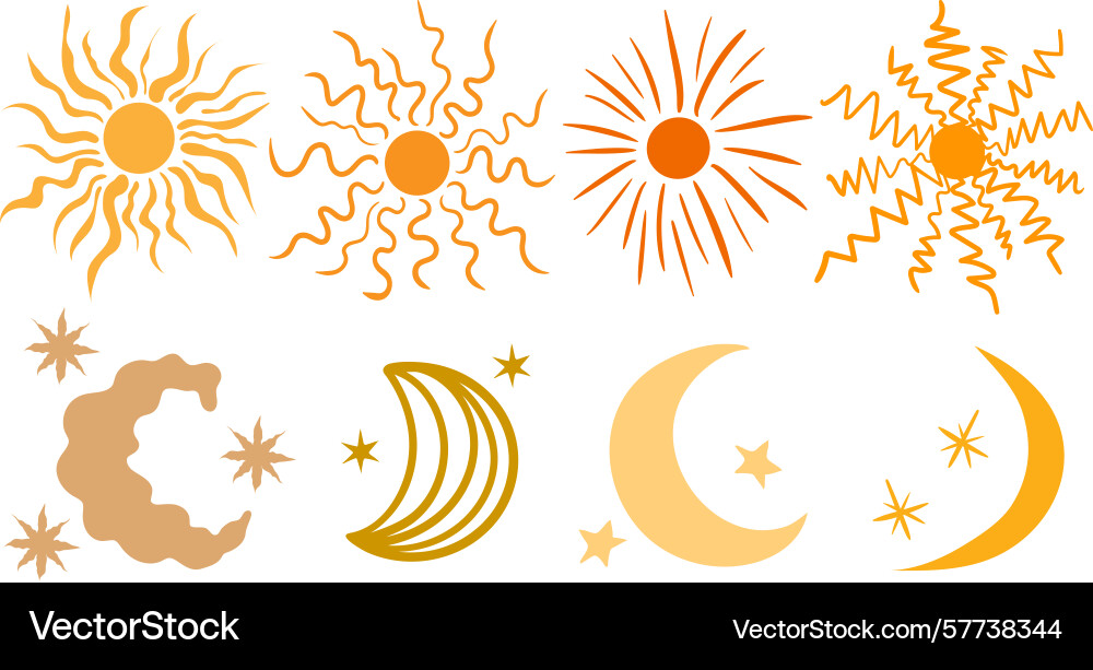 Celestial elements set with abstract hand drawn Vector Image