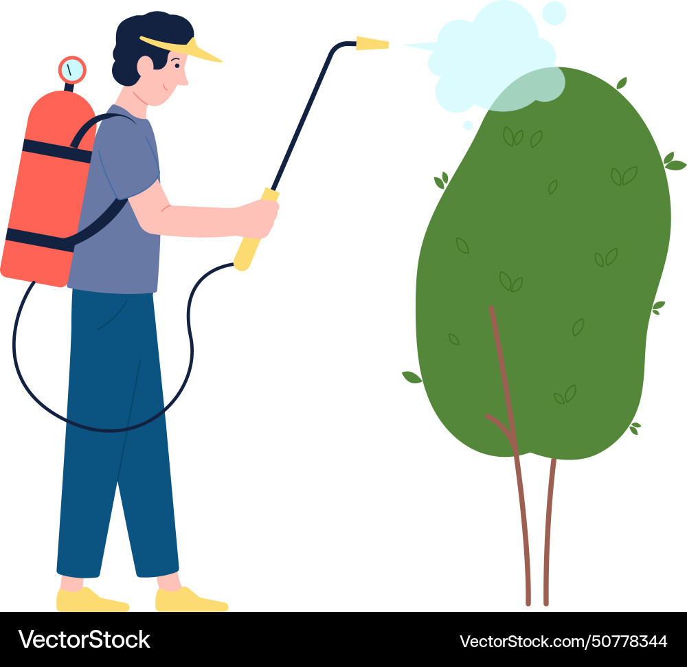 Man spraying tree gardening insecticide or Vector Image