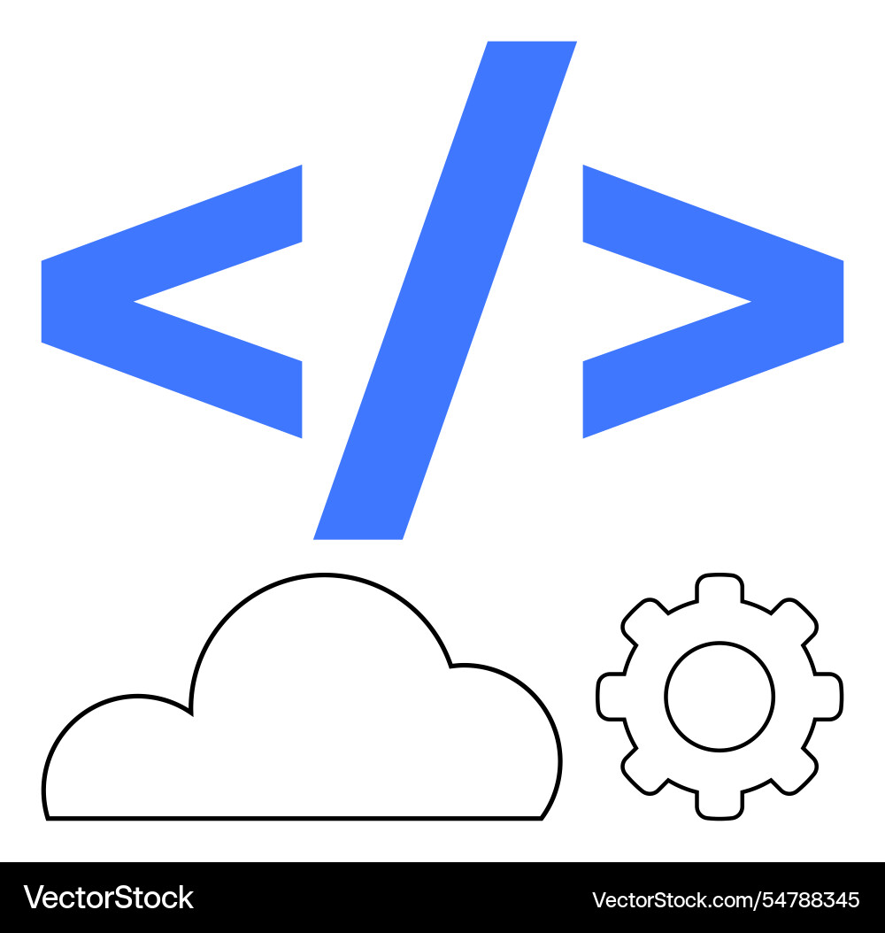 Coding symbol with cloud and gear icons represents Coding symbol with cloud and gear icons represents vector image