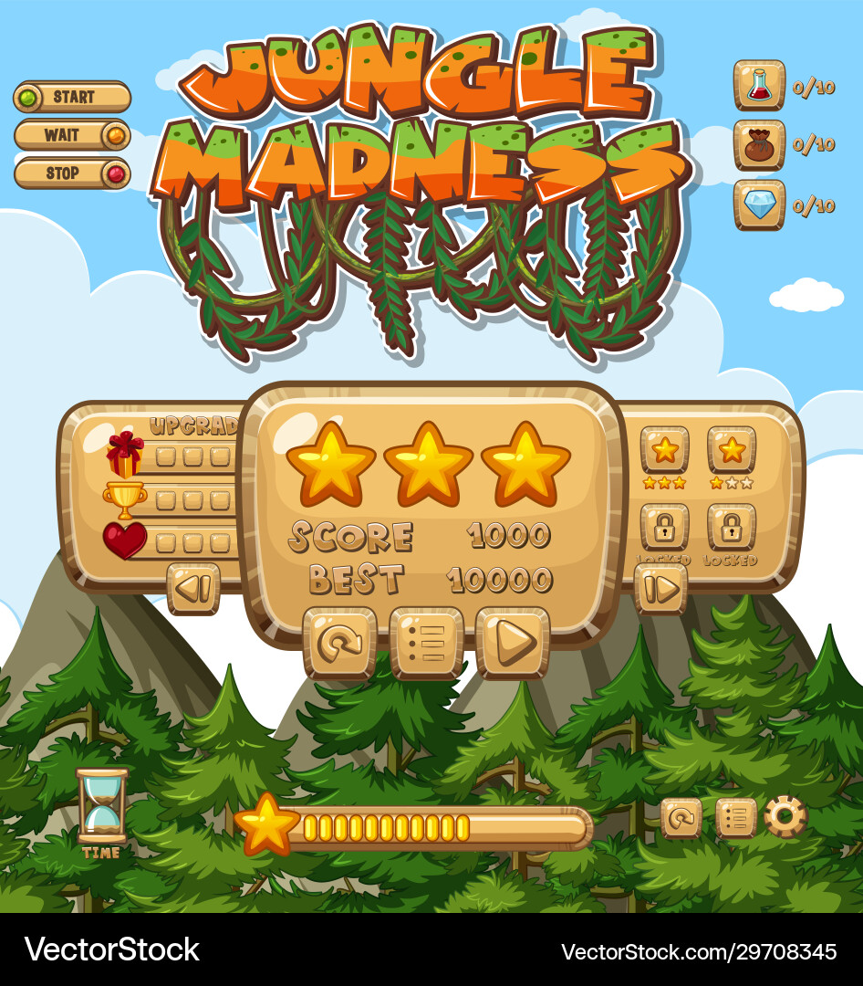 Computer game template with many trees Computer game template with many trees vector image