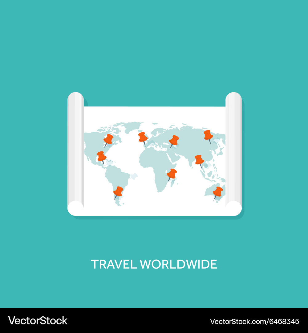 Flat map with pointer travel vector image