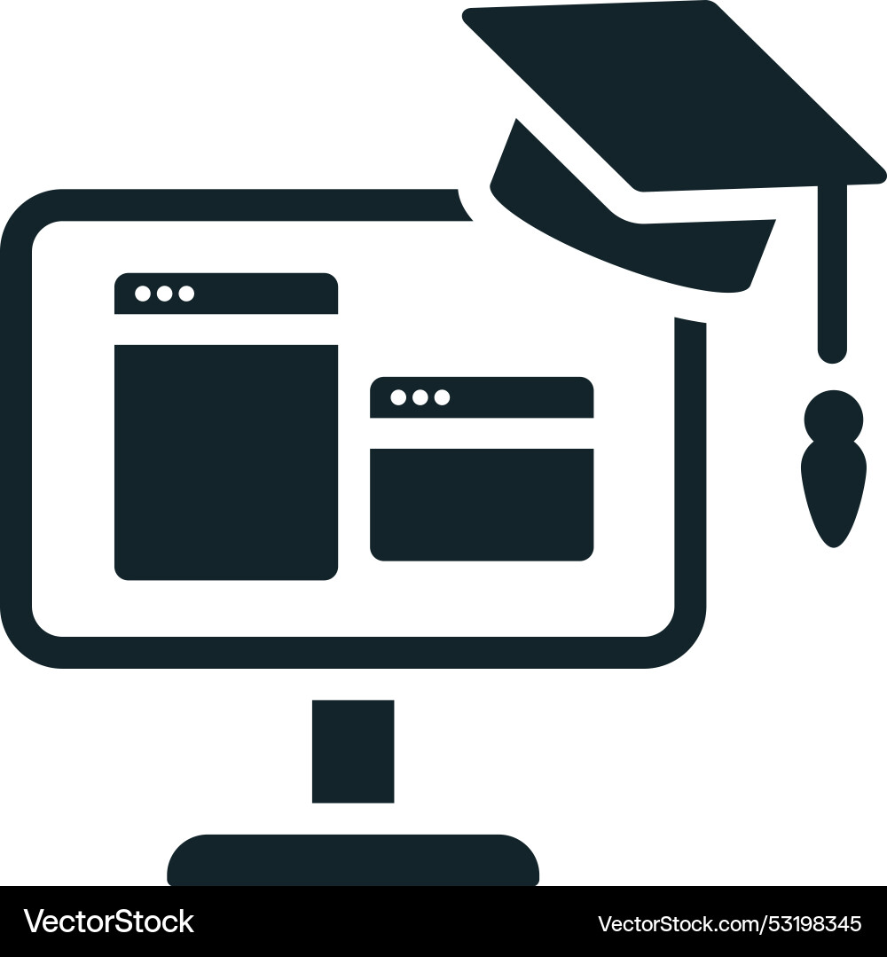 Graduation cap hovering over computer screen Graduation cap hovering over computer screen vector image