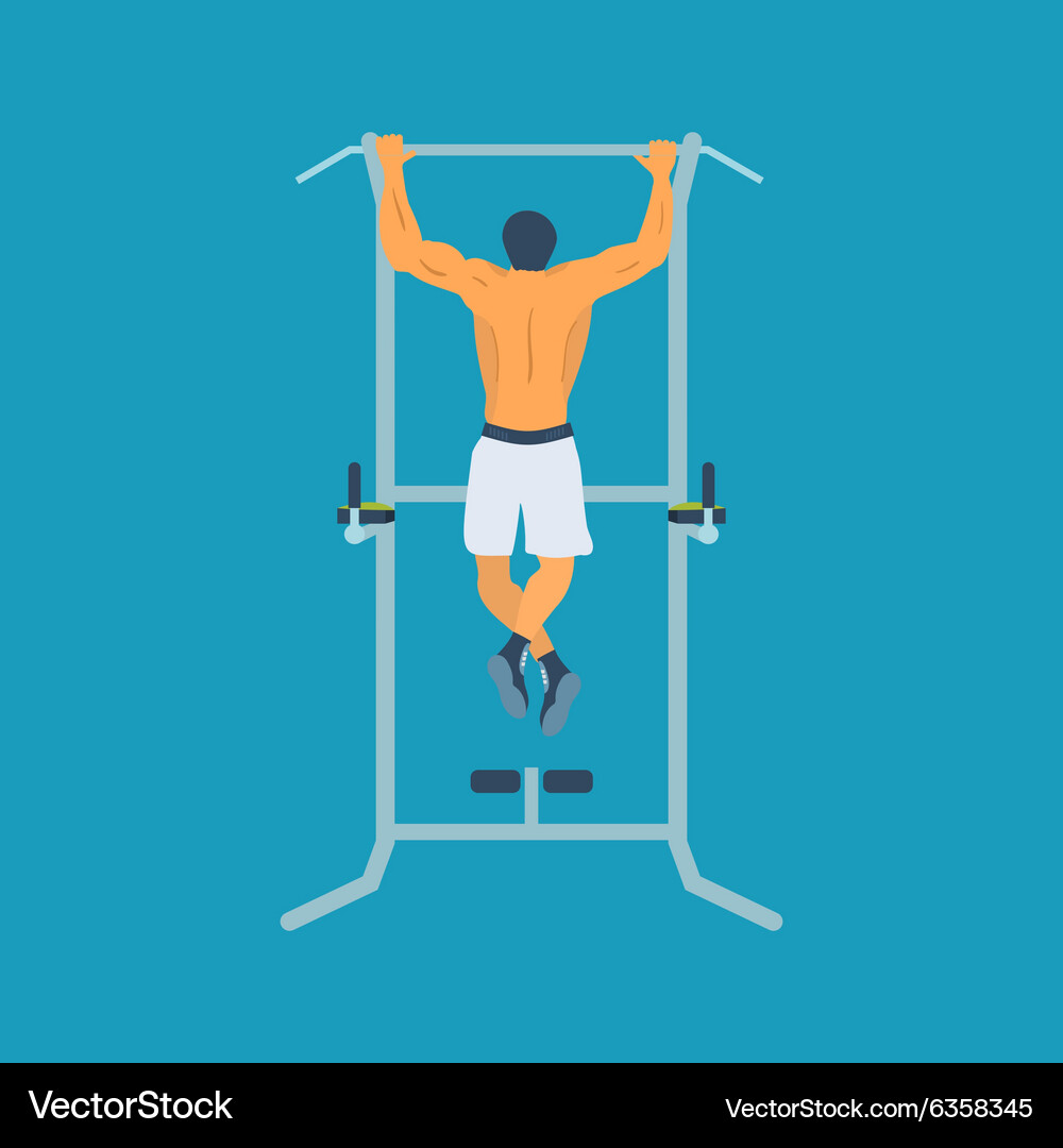 Man pull-up up on horizontal bar in gym Vector Image