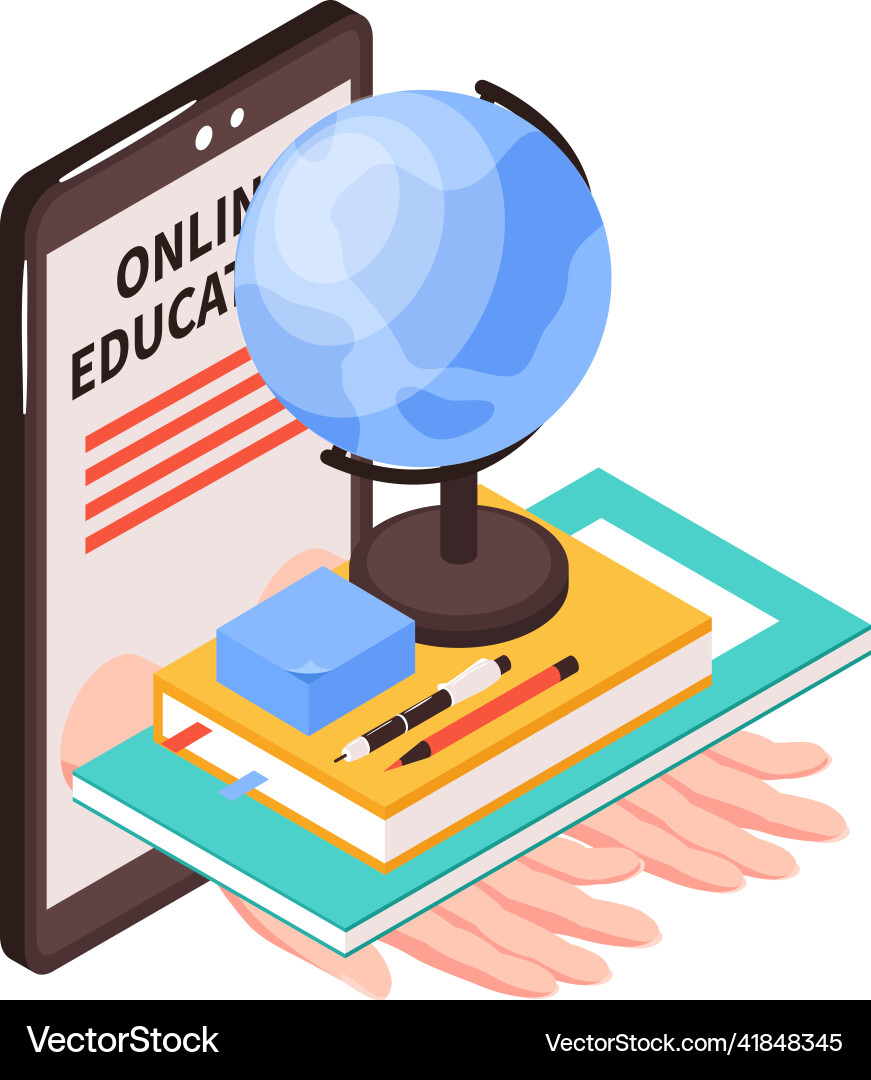 Online education isometric composition vector image