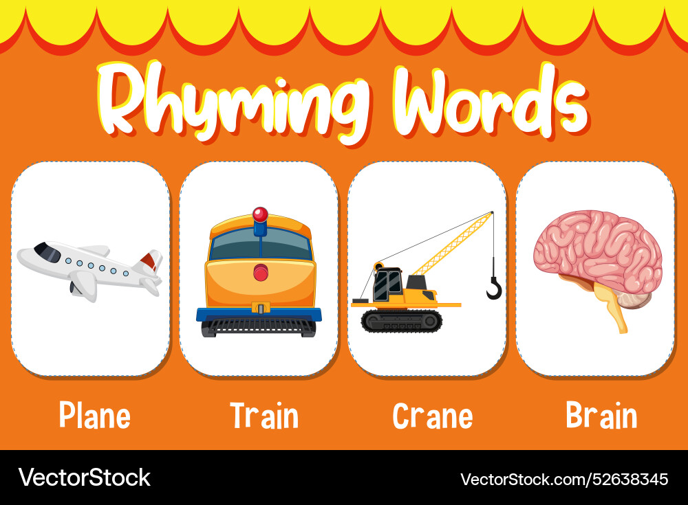Plane train crane and brain rhyming words Vector Image