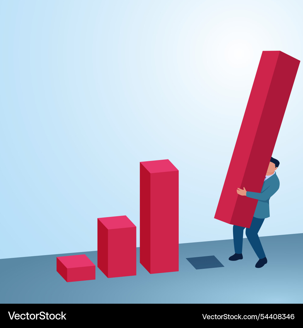 A man lifts tall graph to align with another A man lifts tall graph to align with another vector image