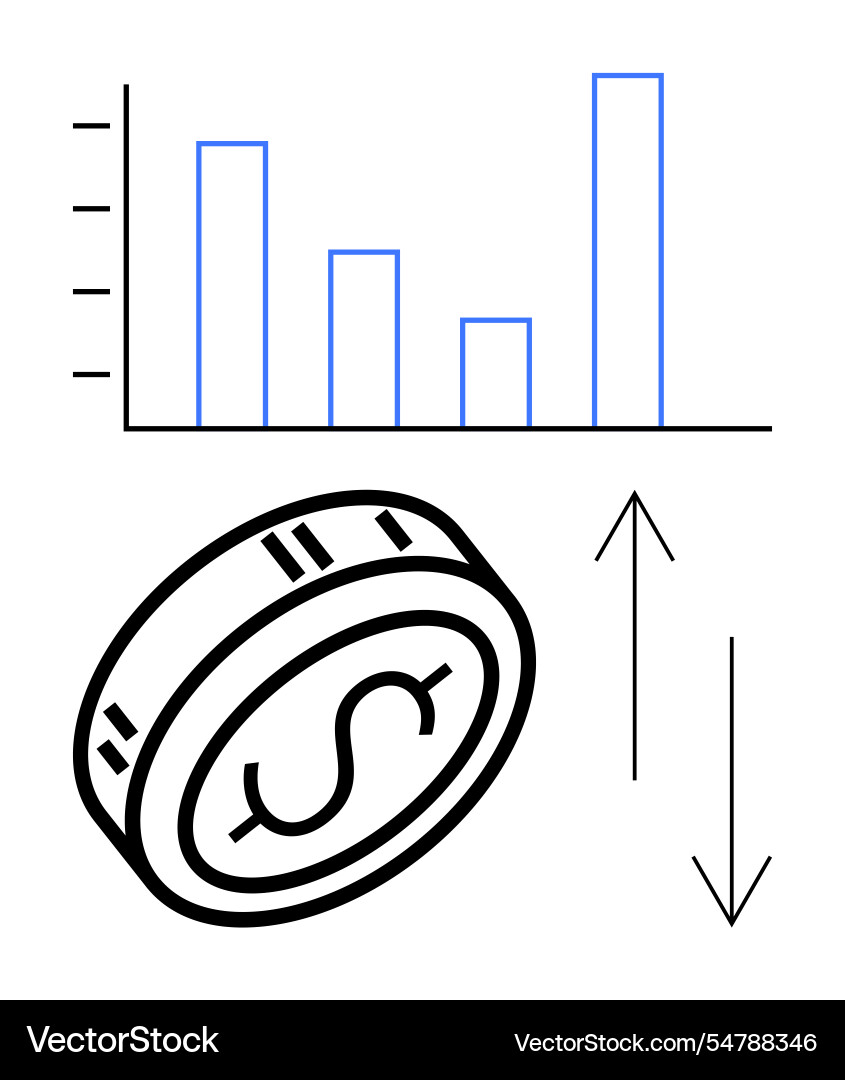 Bar chart currency coin up and down arrow Vector Image