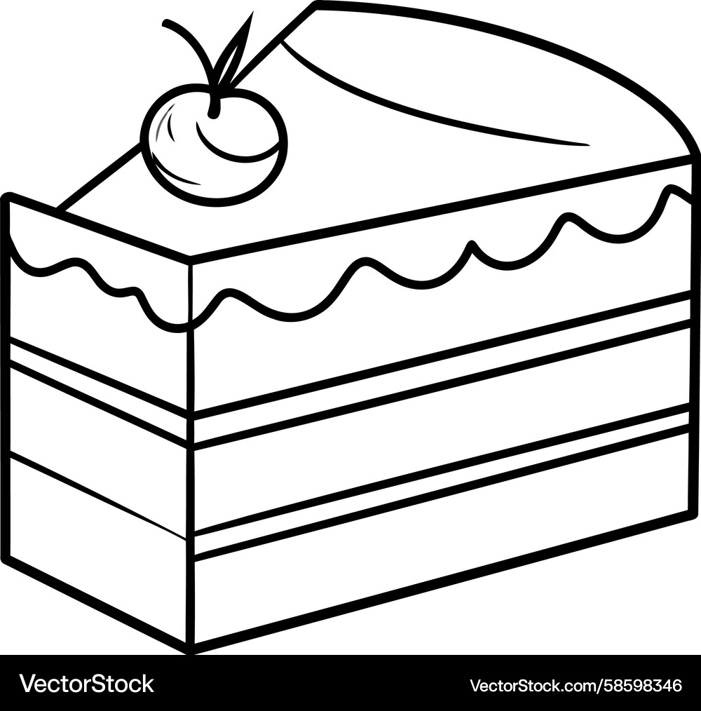 Layered Cake Slice Line Art Vector Image