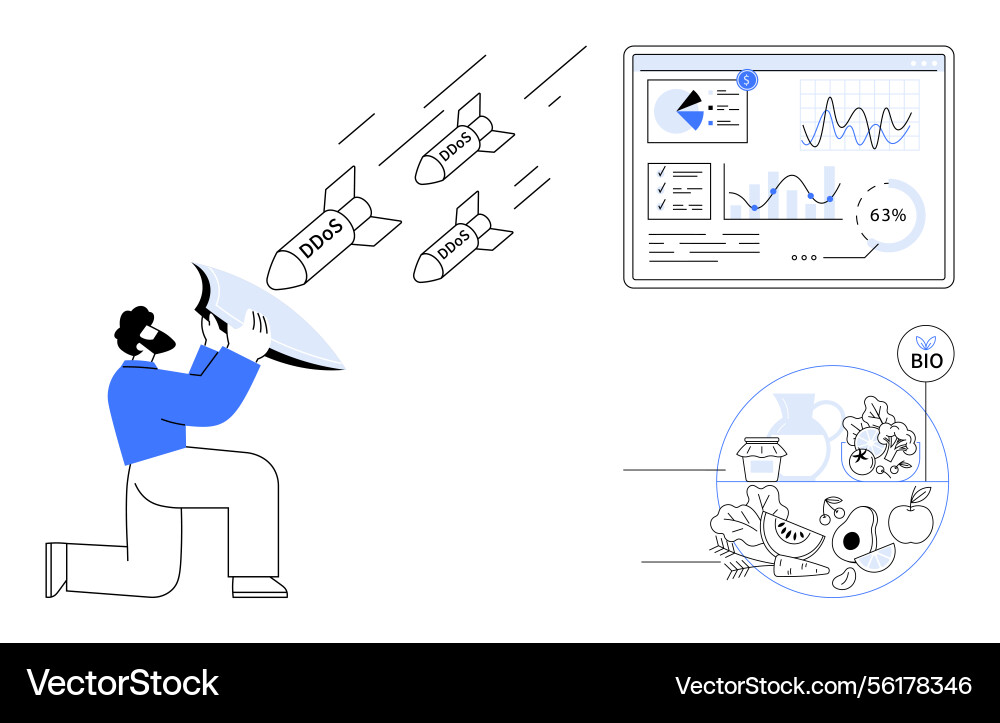 Man protecting dashboard data from incoming Man protecting dashboard data from incoming vector image