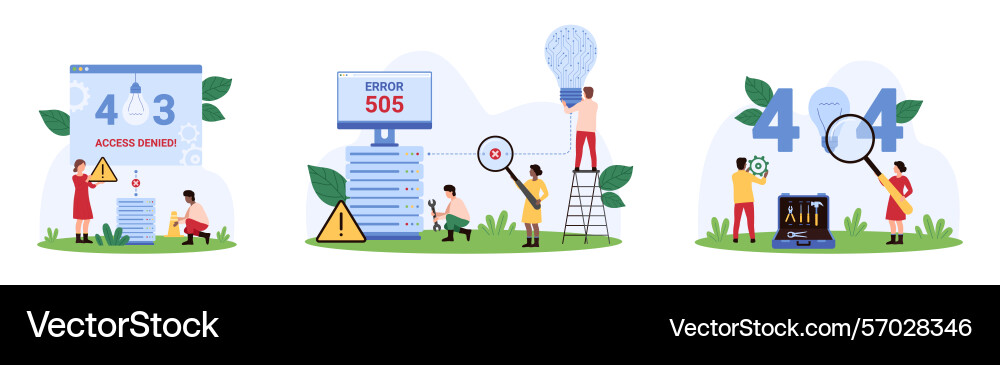 Network failure 404 and 403 505 error type set Vector Image