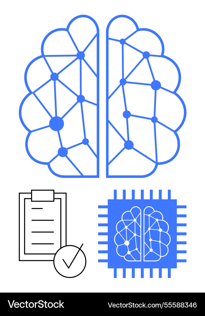 Neural network brain ai chip and task checklist Neural network brain ai chip and task checklist vector image