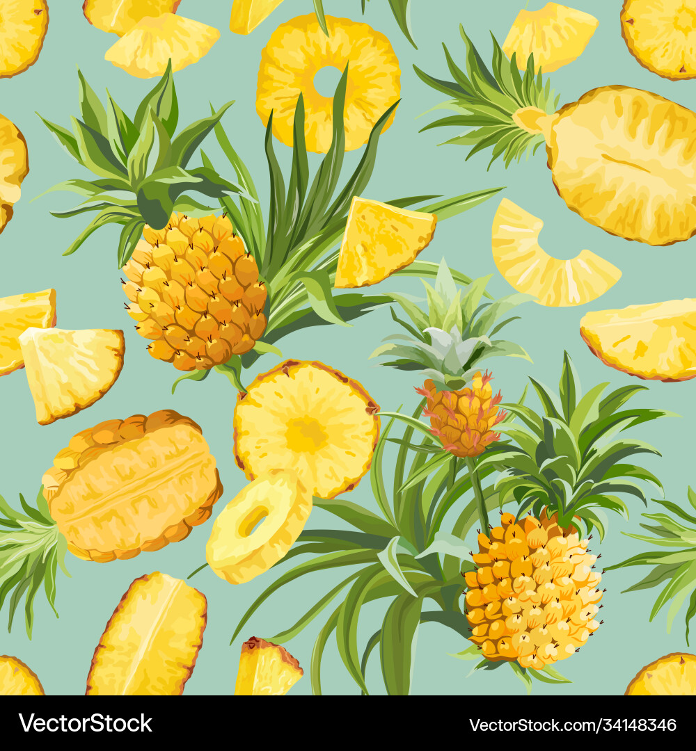 Pineapple fruit tropical pattern tropic seamless Vector Image