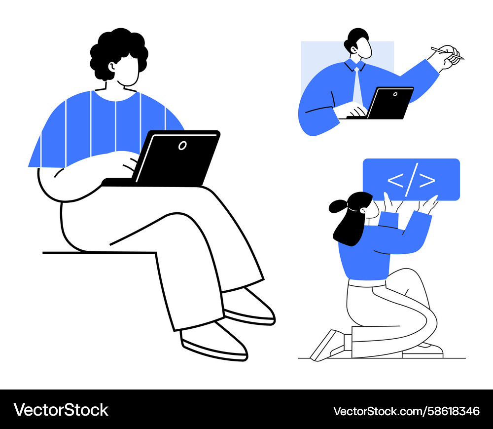 Remote collaboration and coding concepts Vector Image