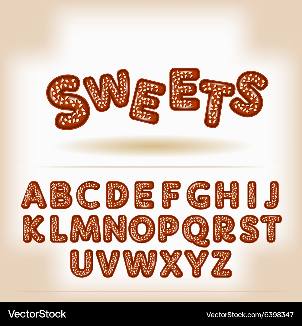 Comic cartoon chocolate nuts candy style alphabet Vector Image