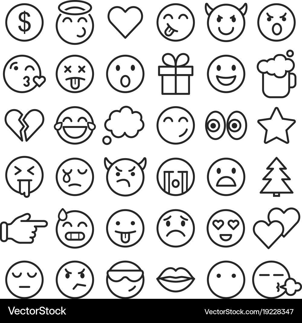 Emoji faces simple icons thin line symbols Vector Image