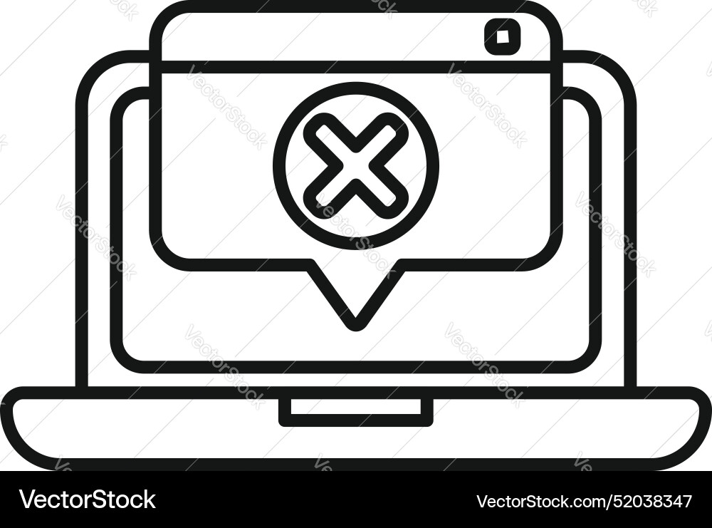 Laptop showing error message with cross mark icon Laptop showing error message with cross mark icon vector image