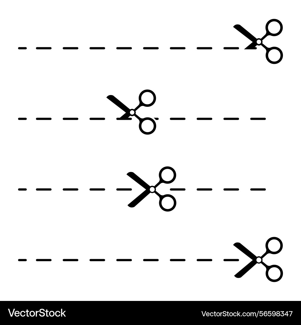 Scissors cutting lines icon set vector image