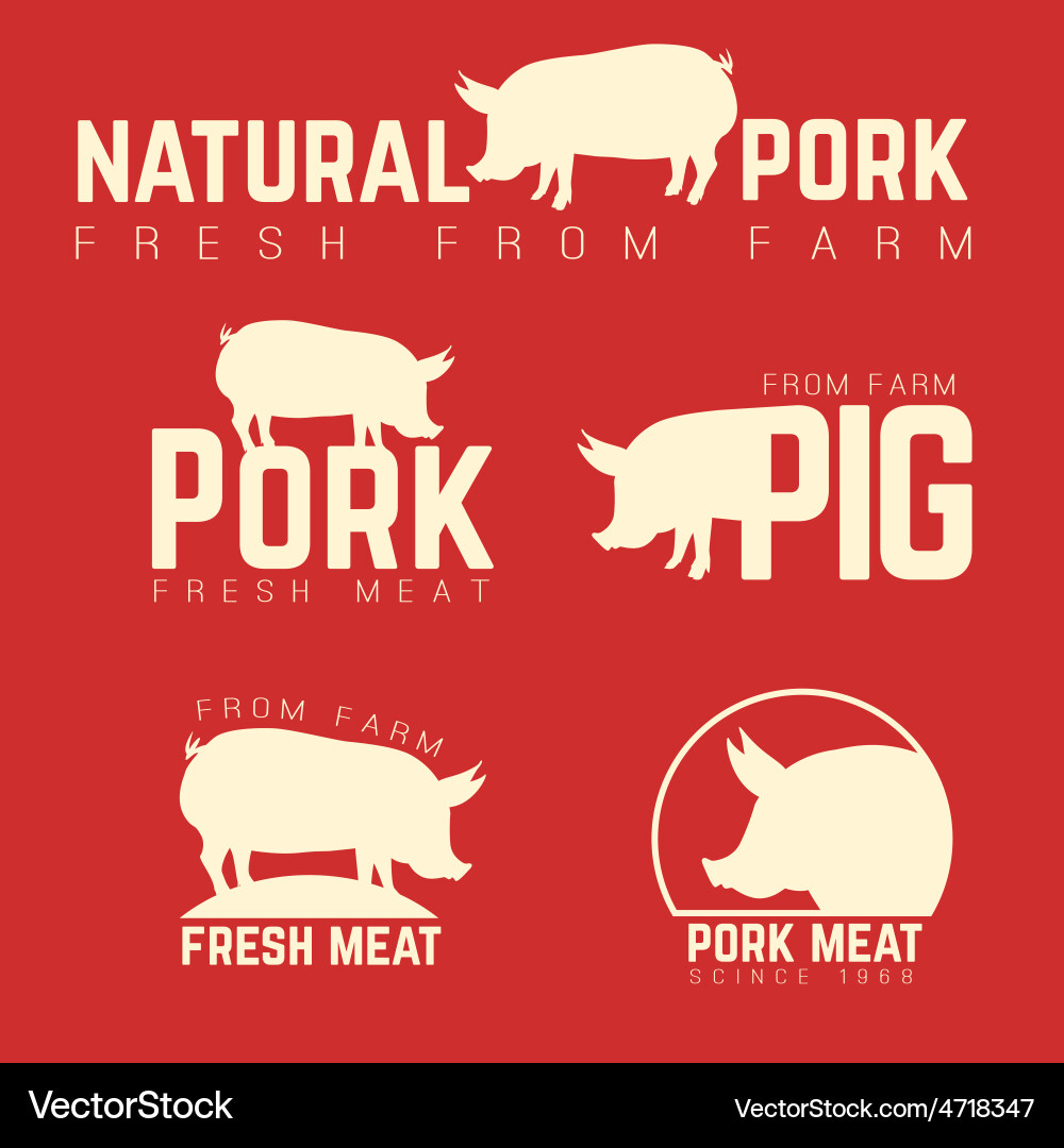 Set of pork emblems logotypes and labels isolated Vector Image