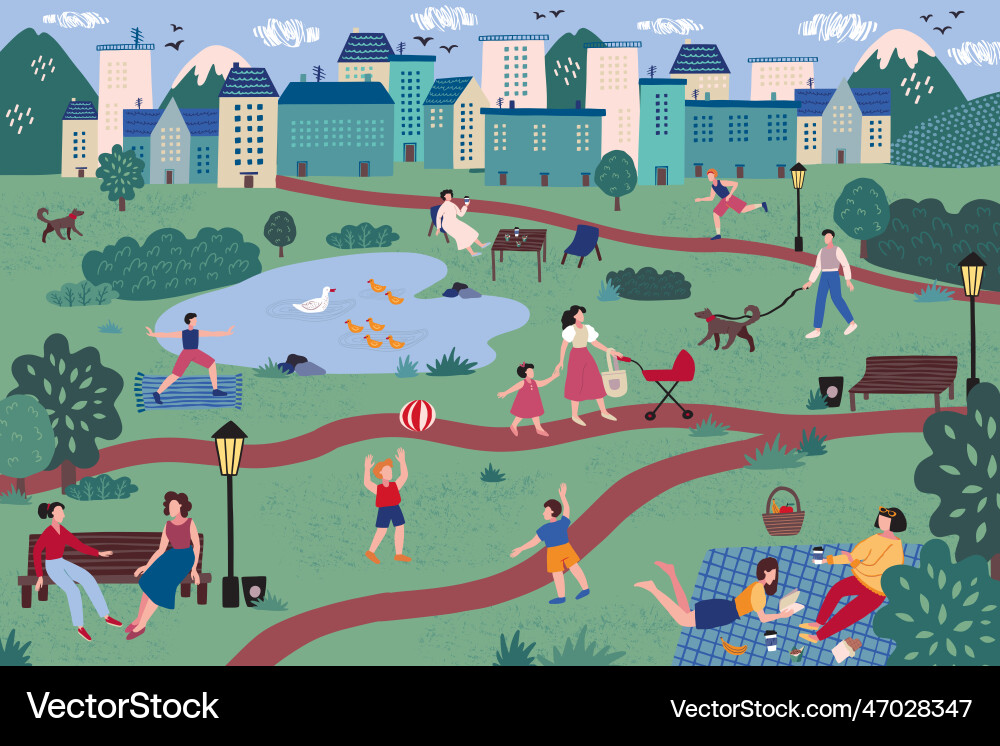 Spring park picnic in green forest outdoor Spring park picnic in green forest outdoor vector image