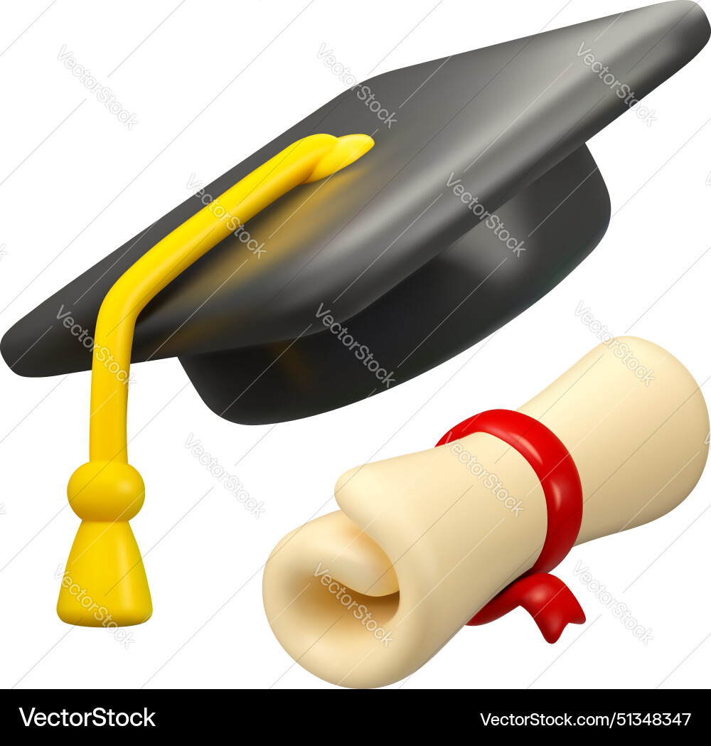 University hat and scroll 3d icon University hat and scroll 3d icon vector image