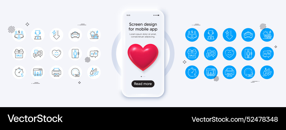 360 degrees ab testing and print image line icons 360 degrees ab testing and print image line icons vector image