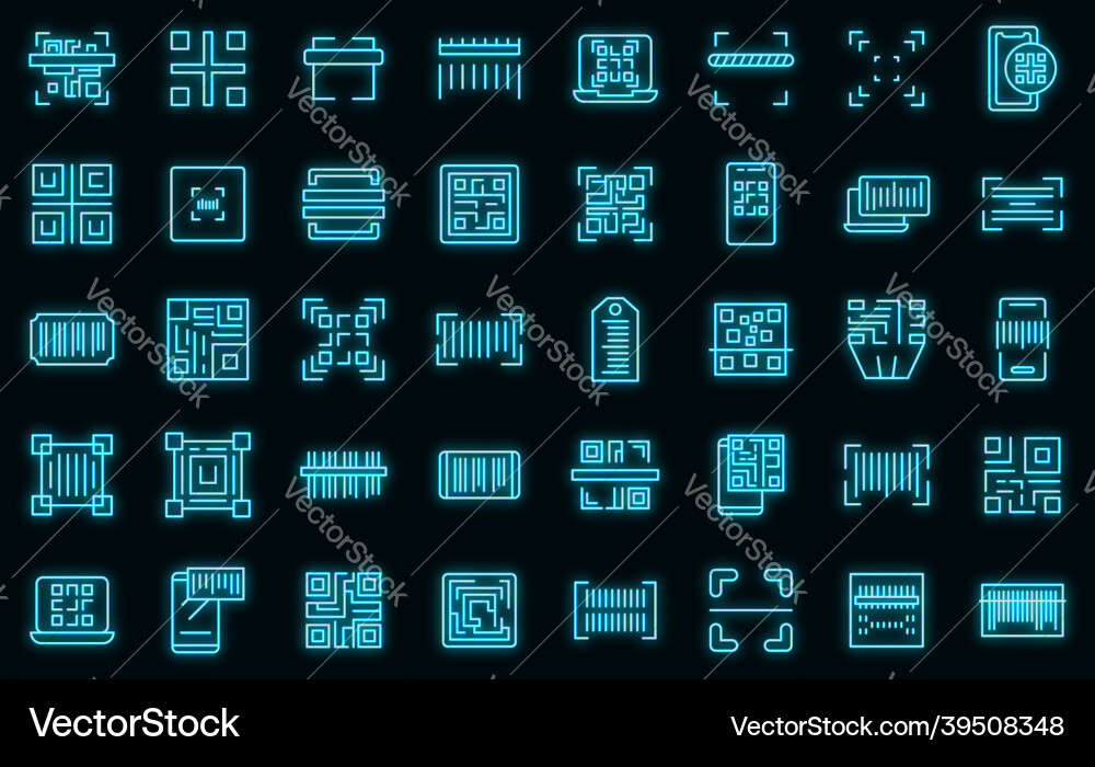 Code scanning icons set neon vector image