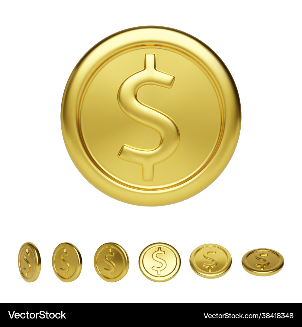 Golden coin front view and different position Golden coin front view and different position vector image