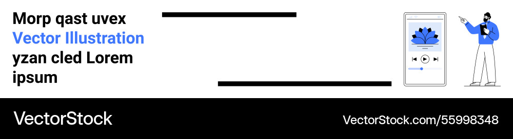 Man interacting with smartphone displaying a music Man interacting with smartphone displaying a music Vector Image