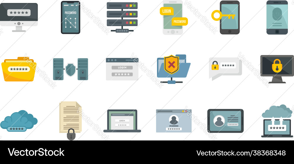 Multi-factor authentication icons set flat Multi-factor authentication icons set flat vector image