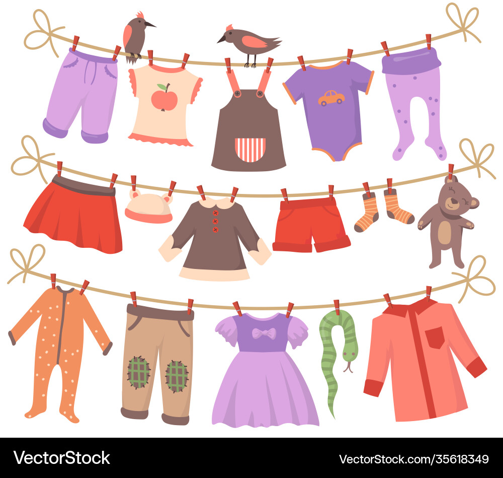 Drying baby clothes set Vector Image