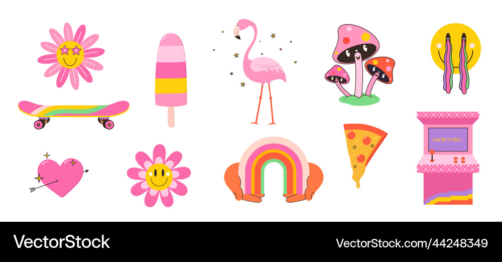 Set of cartoon characters and objects in retro Set of cartoon characters and objects in retro vector image