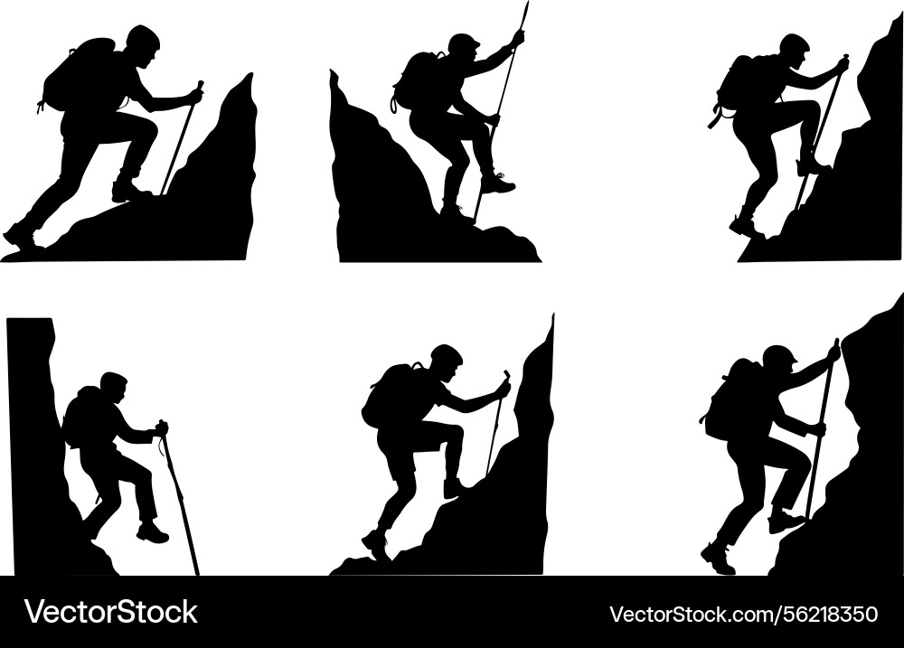 Collection of hikers climbing rocky terrain Collection of hikers climbing rocky terrain vector image